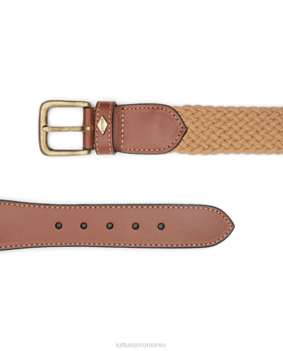Lottusse bărbați cinturones elastic tubular de vițel împletit TJT638 accesorii bej