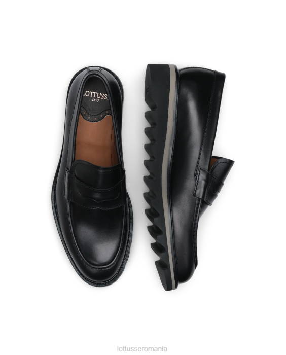 Lottusse bărbați mocasini din piele anilina de vitel dublin TJT6181 încălţăminte negru