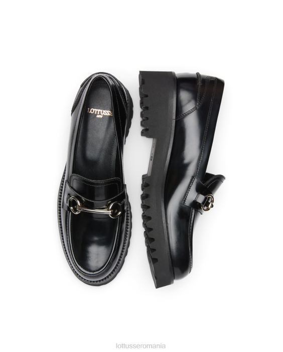 Lottusse femei mocasini de vițel covent lustruiți TJT6403 încălţăminte negru